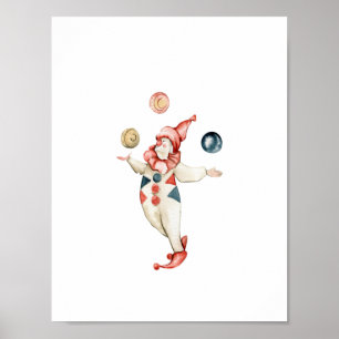 Cute Juggling Circus Clown Carnival Nursery Poster