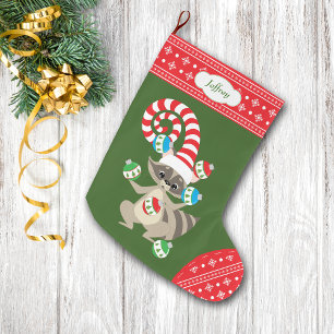 Cute Juggling Racoon Large Christmas Stocking