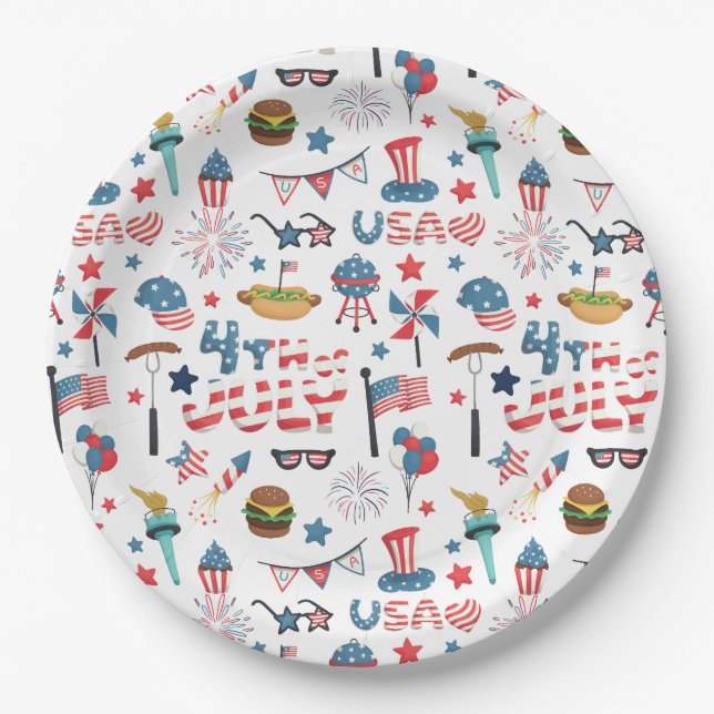 Cute July 4th Patriotic Paper Plates (Front)