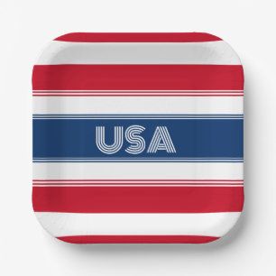 Cute July 4th Red White and Blue USA Patriotic Paper Plate