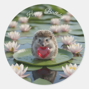 Cute July Hedgehog with Ruby Heart Classic Round Sticker