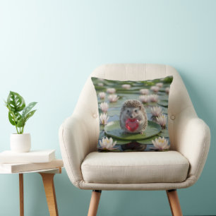 Cute July Hedgehog with Ruby Heart Cushion