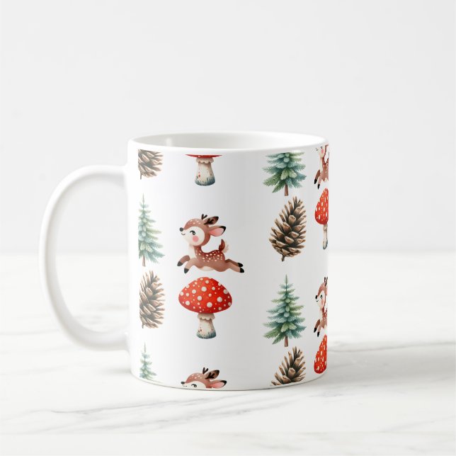 Cute Jumping Baby Reindeer Christmas Pattern Coffee Mug (Left)