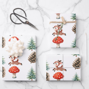 Cute Jumping Baby Reindeer Pattern Christmas Wrapping Paper Sheet