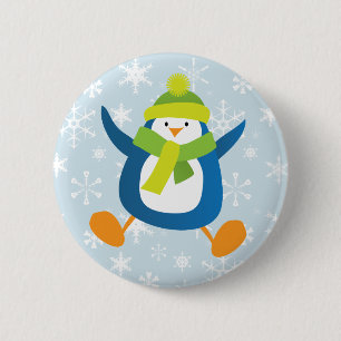 Cute Jumping Blue Penguin Button / Pin Badge
