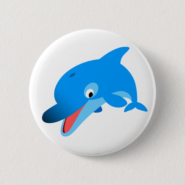Cute Jumping Cartoon Dolphin Button Badge (Front)