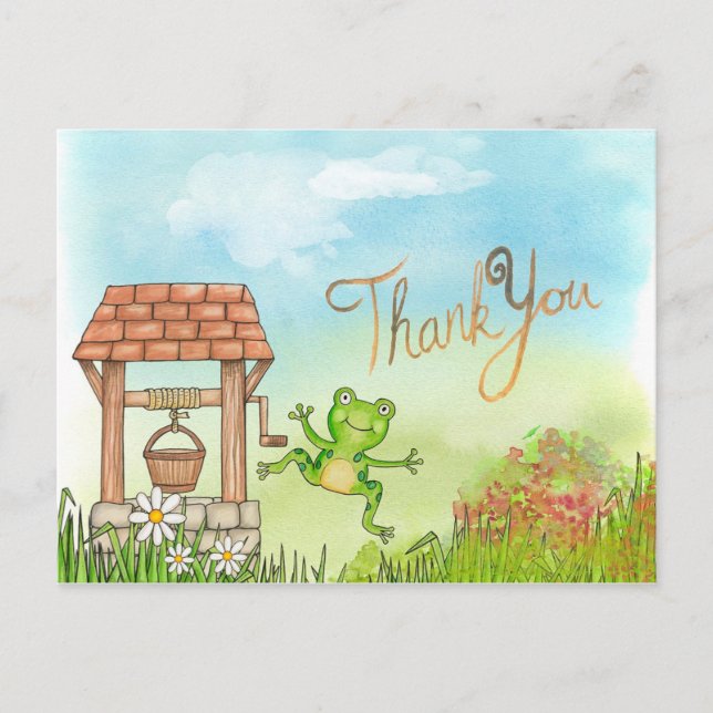 Cute jumping frog by a well Thank You Postcard (Front)