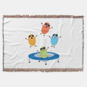 Cute Jumping Jelly Candy Beans Wearing Sunglasses Throw Blanket