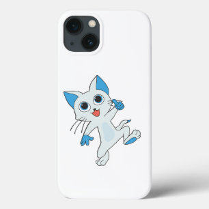 CUTE JUMPING LIGHT CYAN KITTEN WITH BLUE EYES,EARS iPhone 13 CASE