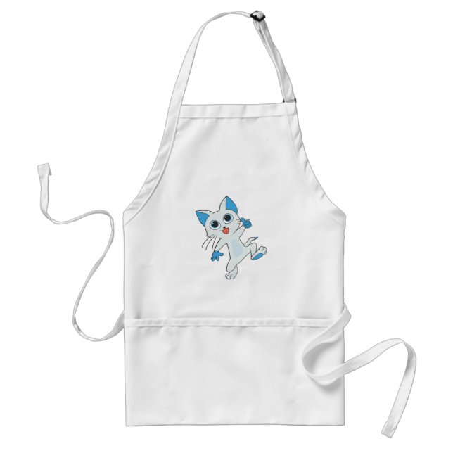 CUTE JUMPING LIGHT CYAN KITTEN WITH BLUE EYES,EARS STANDARD APRON (Front)