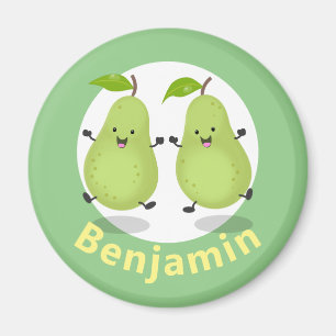 Cute jumping pears cartoon illustration magnet