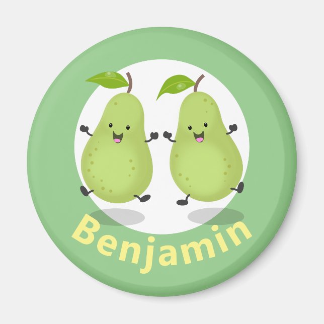 Cute jumping pears cartoon illustration magnet (Front)