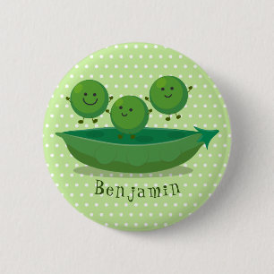 Cute jumping peas in pod cartoon illustration 6 cm round badge