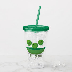 Cute jumping peas in pod cartoon illustration acrylic tumbler