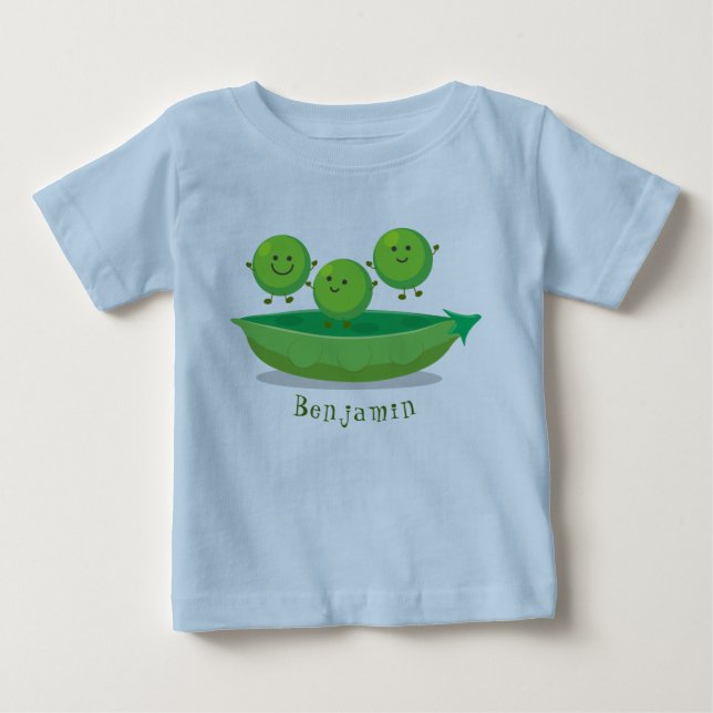 Cute jumping peas in pod cartoon illustration baby T-Shirt (Front)