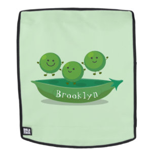 Cute jumping peas in pod cartoon illustration backpack