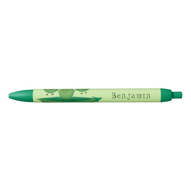 Cute jumping peas in pod cartoon illustration black ink pen (Front)