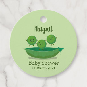 Cute jumping peas in pod cartoon illustration favour tags