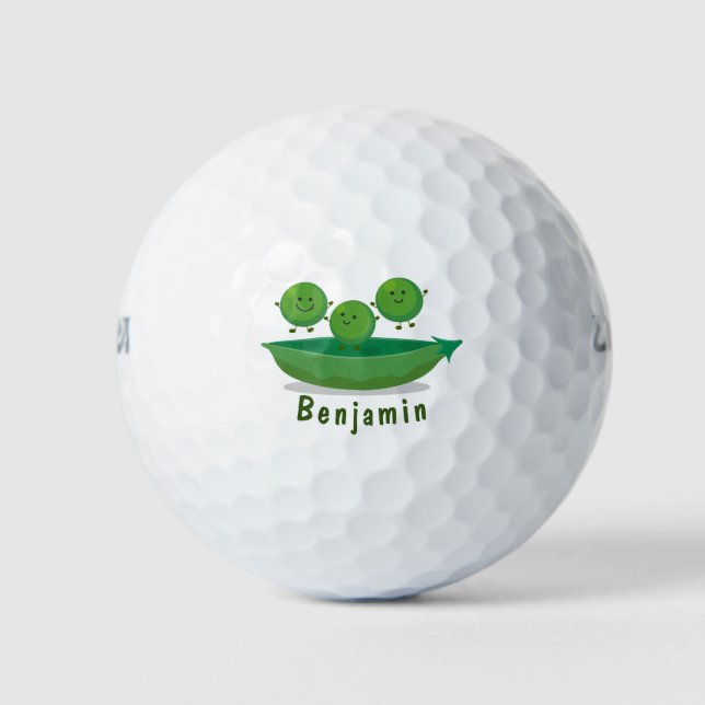 Cute jumping peas in pod cartoon illustration golf balls (Front)