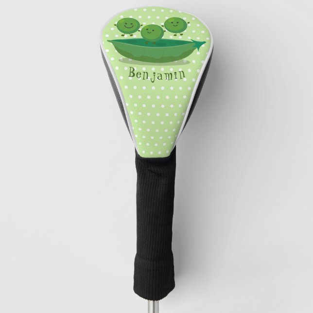 Cute jumping peas in pod cartoon illustration golf head cover (Front)