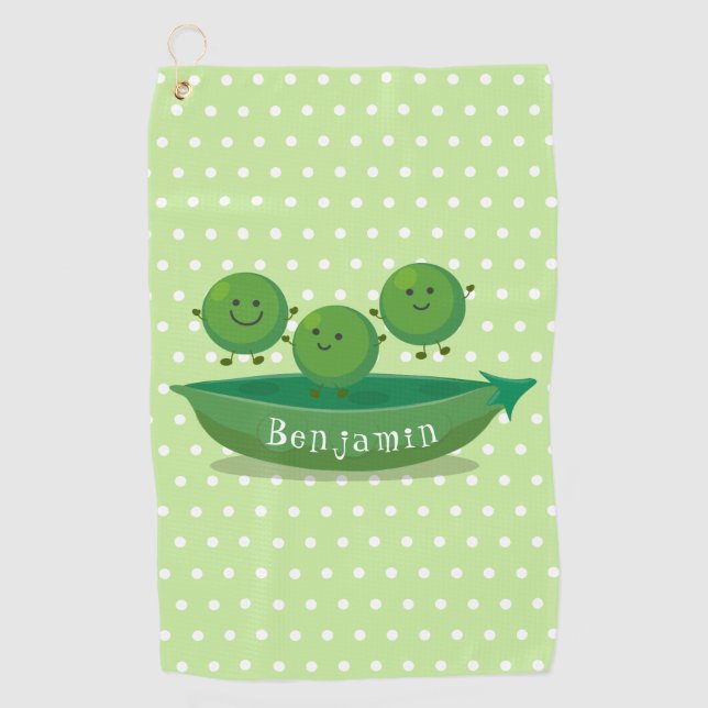Cute jumping peas in pod cartoon illustration golf towel (Front)