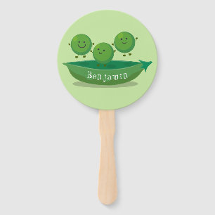 Cute jumping peas in pod cartoon illustration hand fan