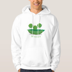Cute jumping peas in pod cartoon illustration hoodie