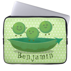 Cute jumping peas in pod cartoon illustration laptop sleeve