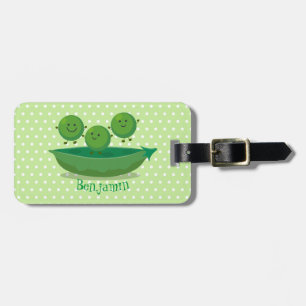 Cute jumping peas in pod cartoon illustration luggage tag