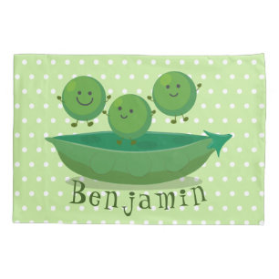 Cute jumping peas in pod cartoon illustration pillowcase
