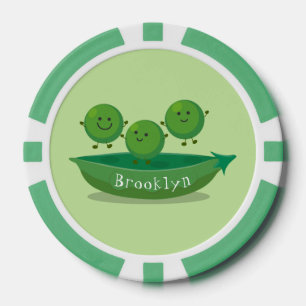 Cute jumping peas in pod cartoon illustration poker chips