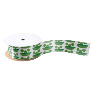 Cute jumping peas in pod cartoon illustration satin ribbon