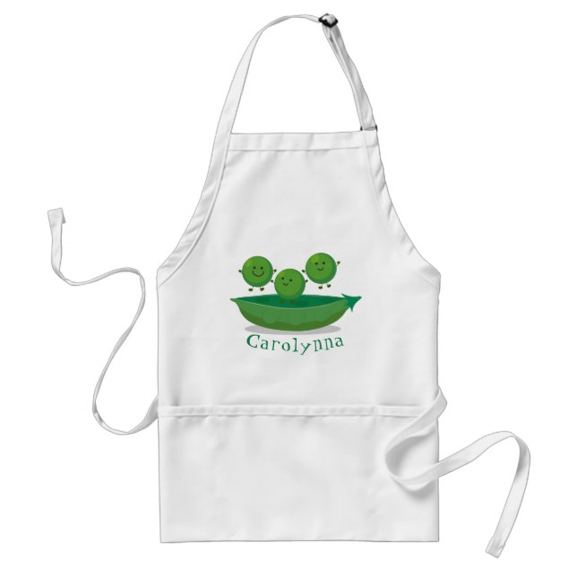 Cute jumping peas in pod cartoon illustration standard apron (Front)