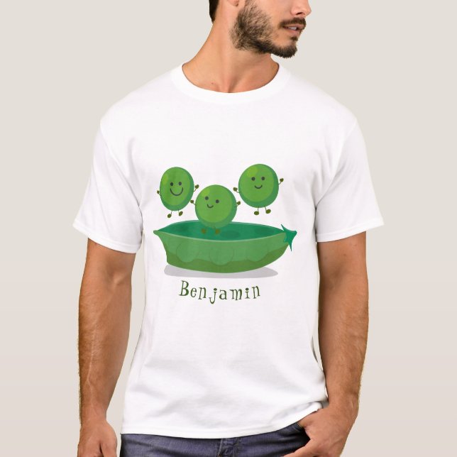 Cute jumping peas in pod cartoon illustration T-Shirt (Front)