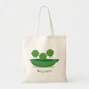 Cute jumping peas in pod cartoon illustration tote bag