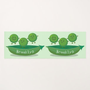 Cute jumping peas in pod cartoon illustration yoga mat