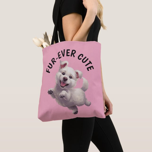 Cute Jumping Puppy Tote Bag (Close Up)