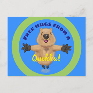 Cute jumping quokka cartoon postcard
