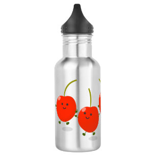 Cute jumping red cherries cartoon illustration 532 ml water bottle