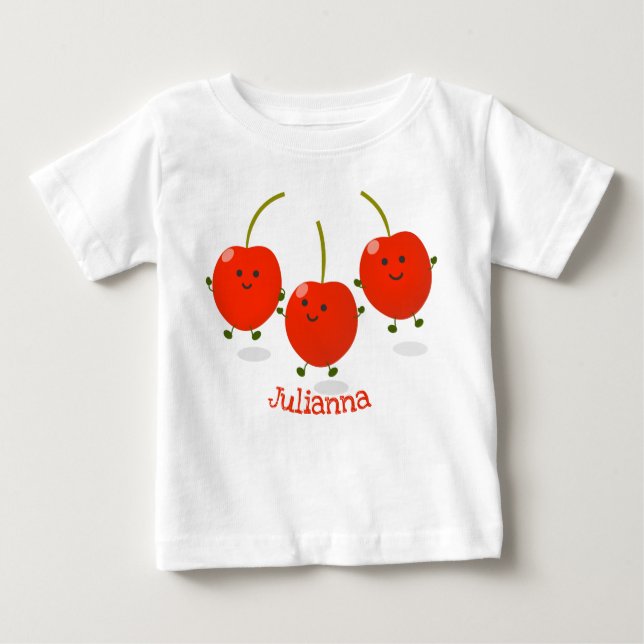 Cute jumping red cherries cartoon illustration baby T-Shirt (Front)