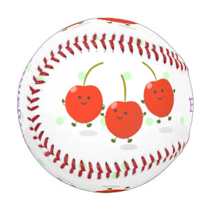 Cute jumping red cherries cartoon illustration baseball