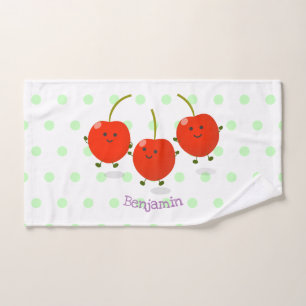 Cute jumping red cherries cartoon illustration bath towel set