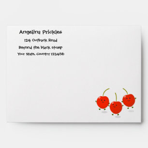Cute jumping red cherries cartoon illustration envelope