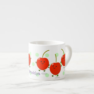 Cute jumping red cherries cartoon illustration espresso cup