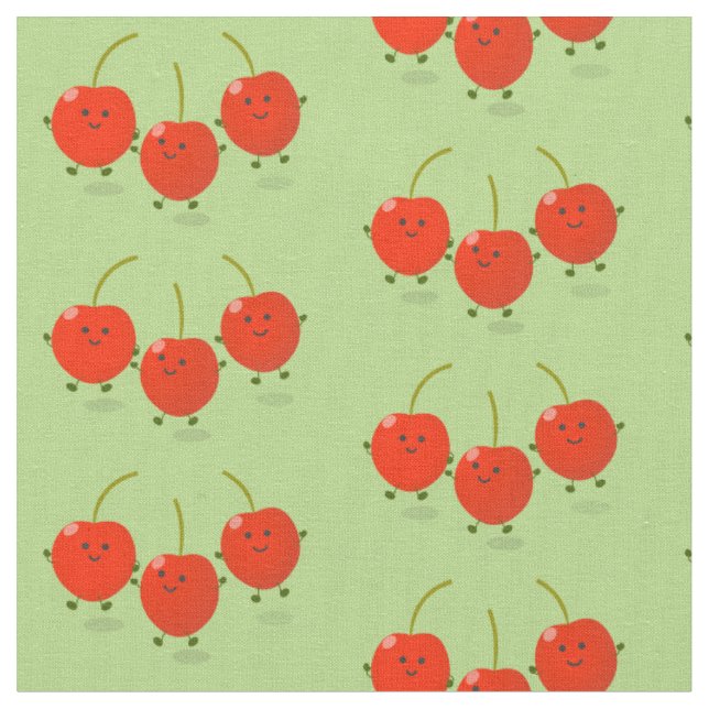 Cute jumping red cherries cartoon illustration fabric (Close Up)
