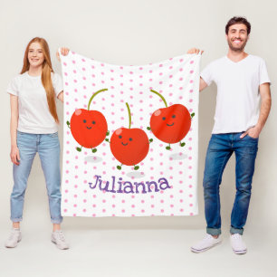 Cute jumping red cherries cartoon illustration fleece blanket