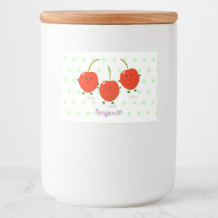 Cute jumping red cherries cartoon illustration food label