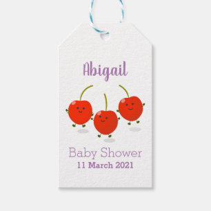 Cute jumping red cherries cartoon illustration gift tags