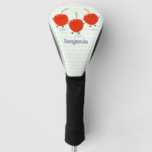 Cute jumping red cherries cartoon illustration golf head cover