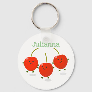 Cute jumping red cherries cartoon illustration key ring